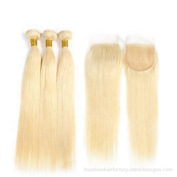 Huashuo 50% OFF Natural Pre-Plucked Hair Line Straight Remy Hair Real 613 Blonde Color Virgin Indian Hair  613 Lace Closure